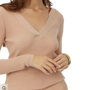 Grey/Vin‎ Sweater Large Neutral Sesame V Neck Wool Cashmere Blend New